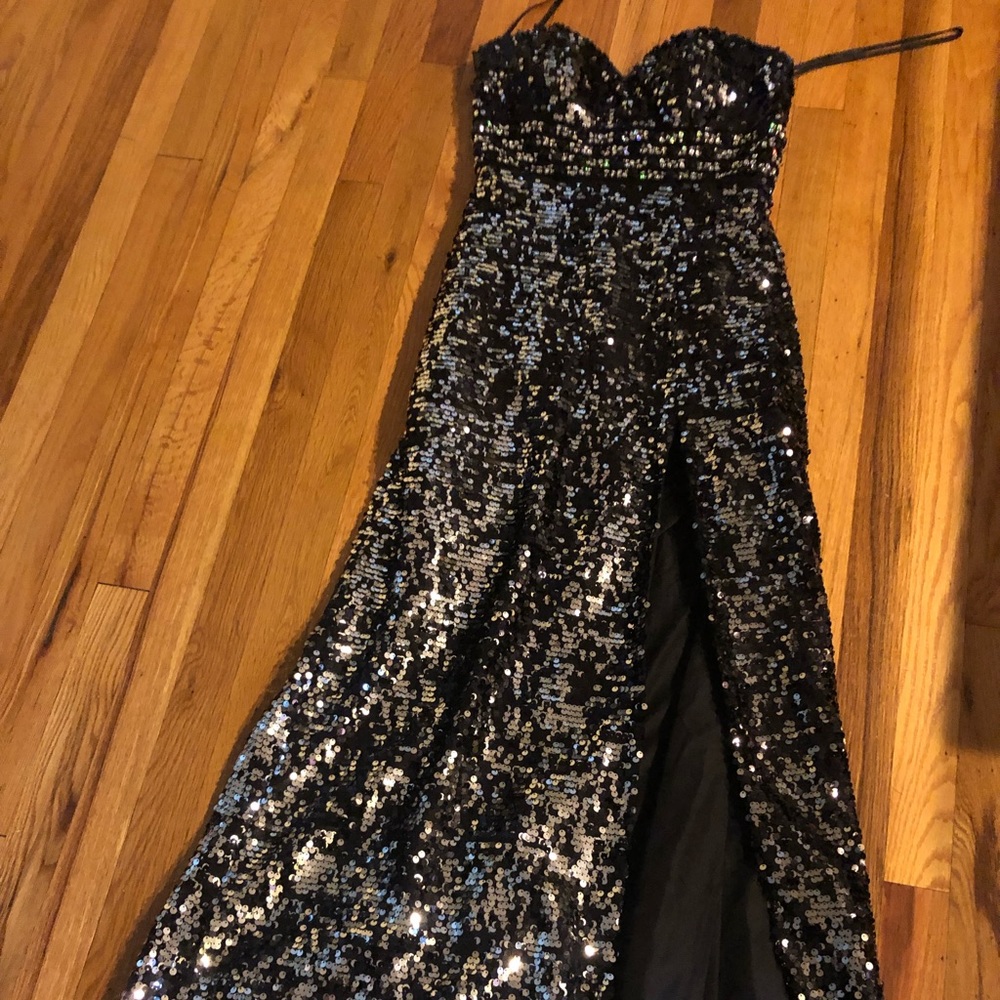 Night moves long prom sequins dress
